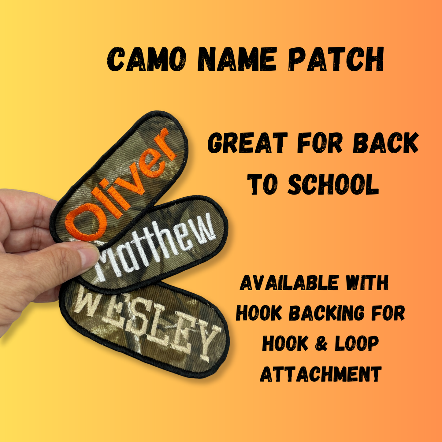 Embroidered Camo Name Patch with Hook & Loop