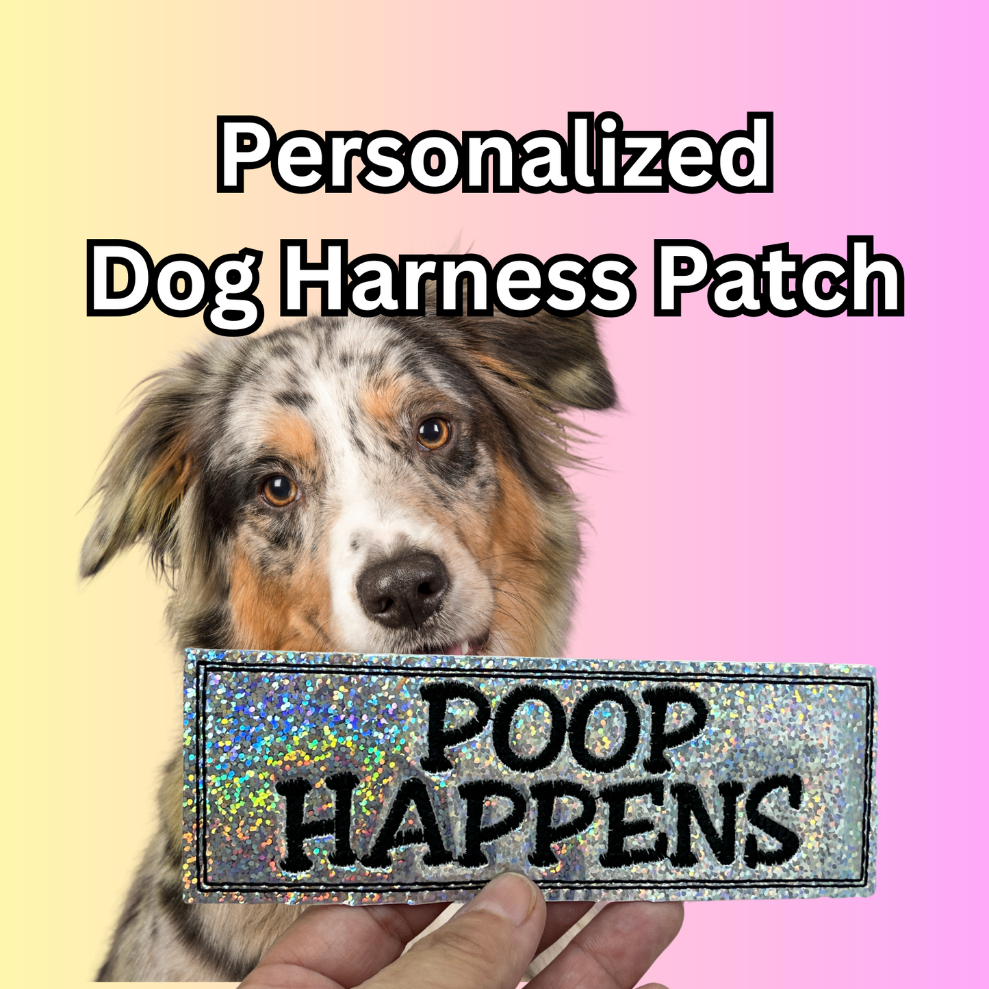 Personalized Embroidered Holographic Glitter Dog Harness Patches Velcro Backing