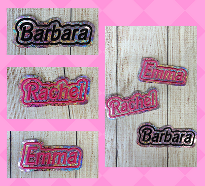 Embroidered Holographic Pale Pink Vinyl Name Patch