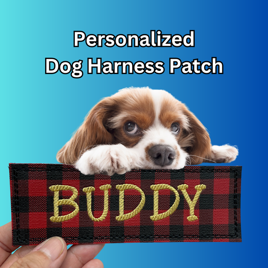 Personalized Embroidered Buffalo Check - Buffalo Plaid Dog Harness Patch Velcro Backing