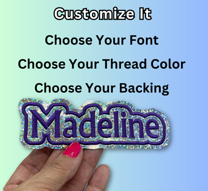 Embroidered Holographic Glitter Name Patch