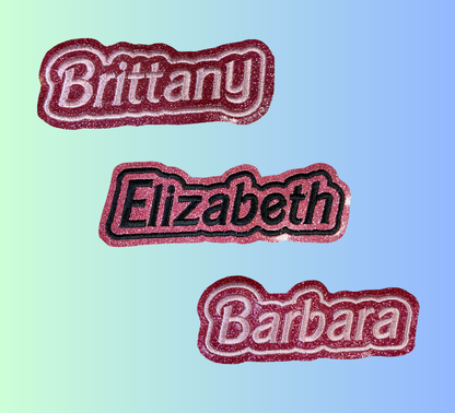 Embroidered Hot Pink glitter Vinyl Name Patch