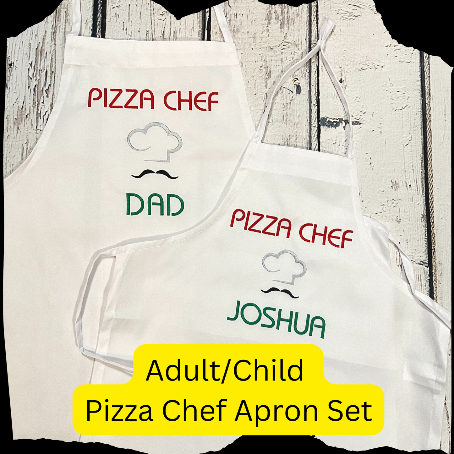 Pizza chef adult and child aprons with names