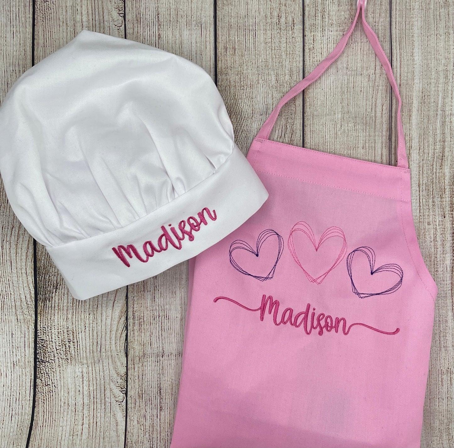 Girls Personalized Embroidered Apron with Hearts & Name