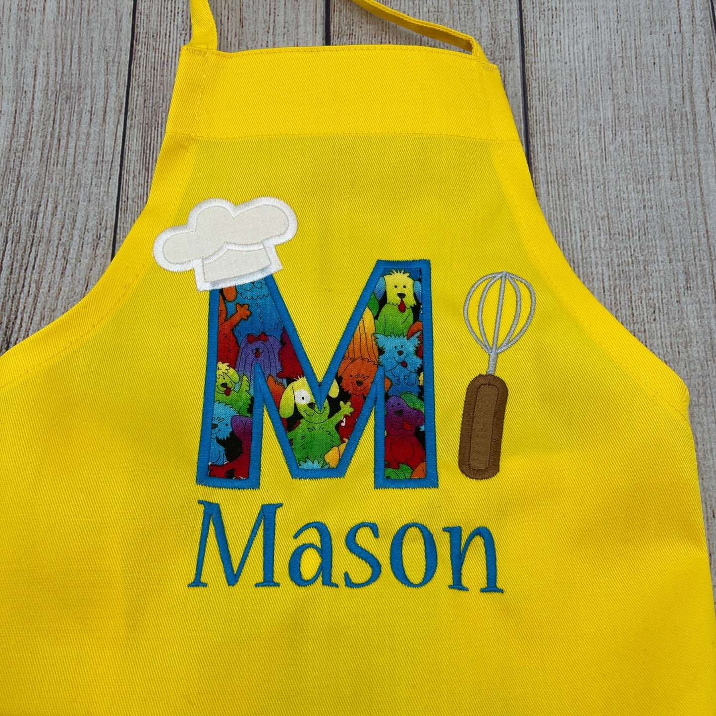 Boys or Girls Personalized Embroidered Apron with Cat or Dog Theme Large Initial & Name