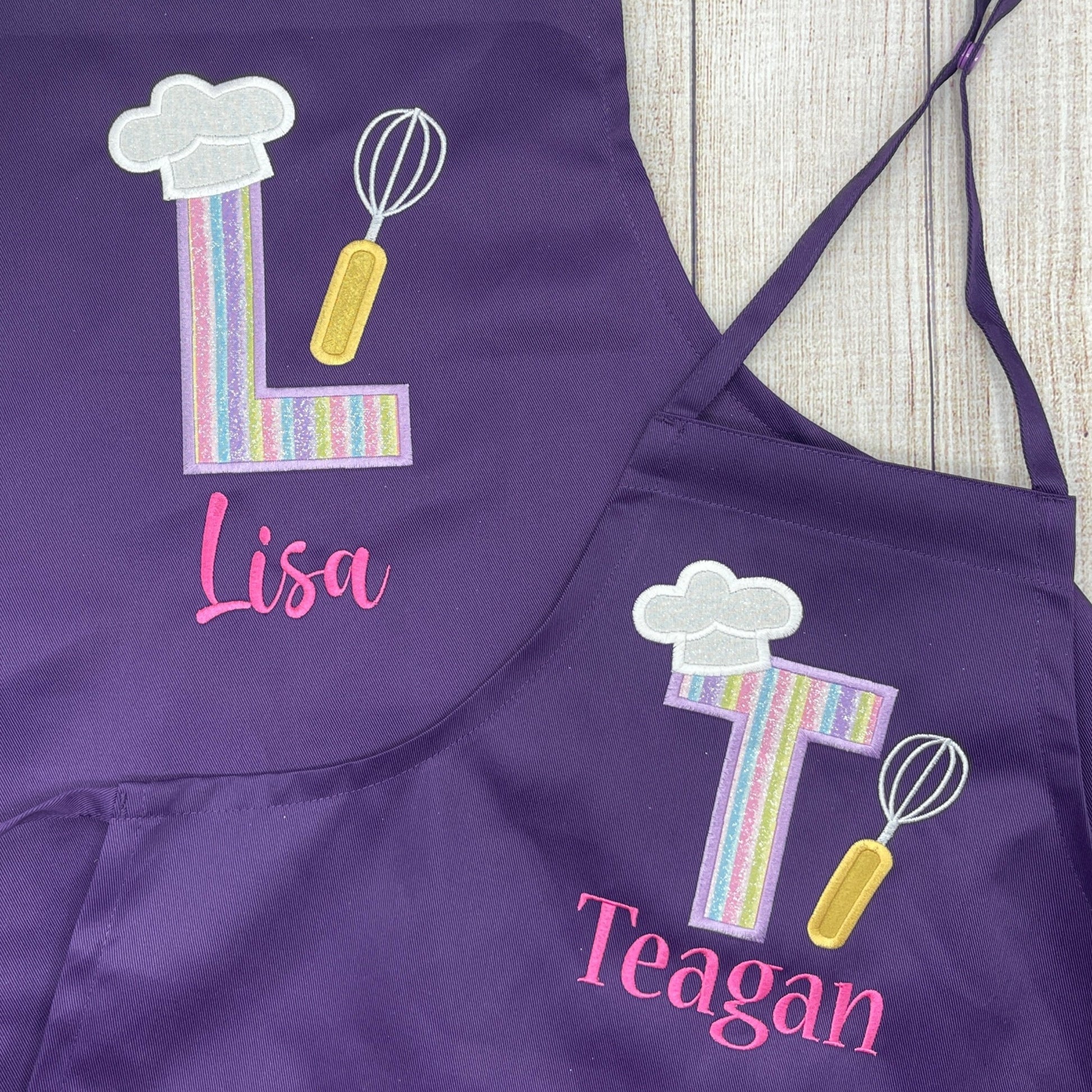 Purple mom daughter personalized apron set