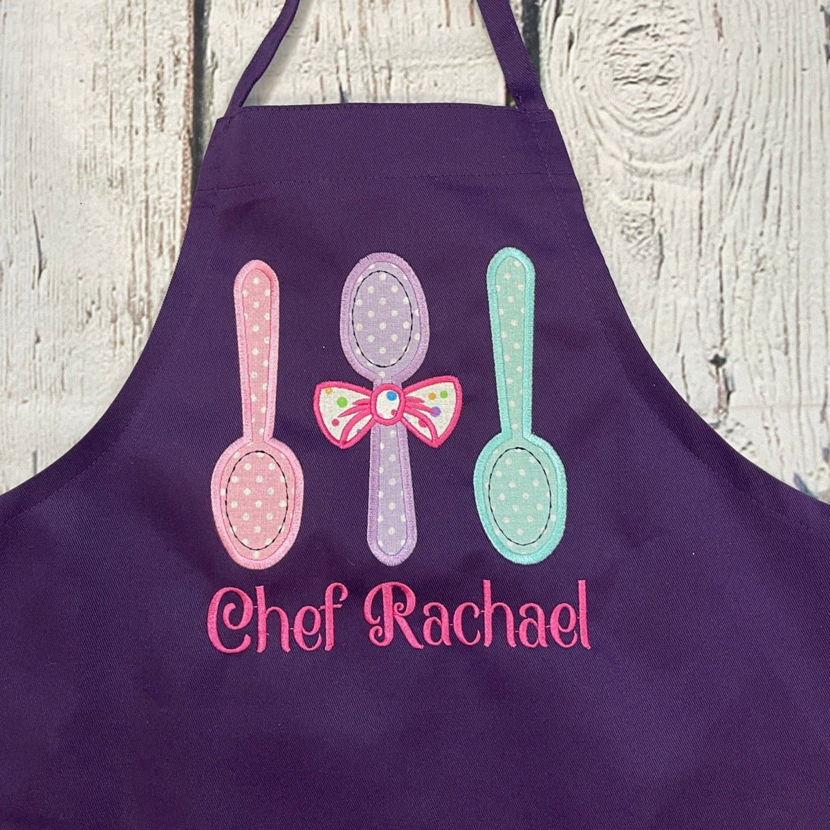 Girls Personalized Embroidered Apron with Cute Spoon Design & their Name