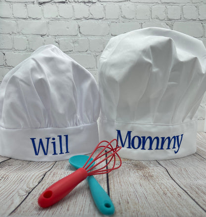 Personalized Adult & Child Chef Hat Set Embroidered with Names