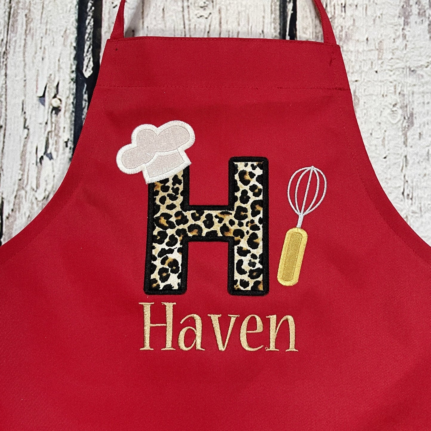 Girls Personalized Embroidered Apron with Animal Print Large initial & name