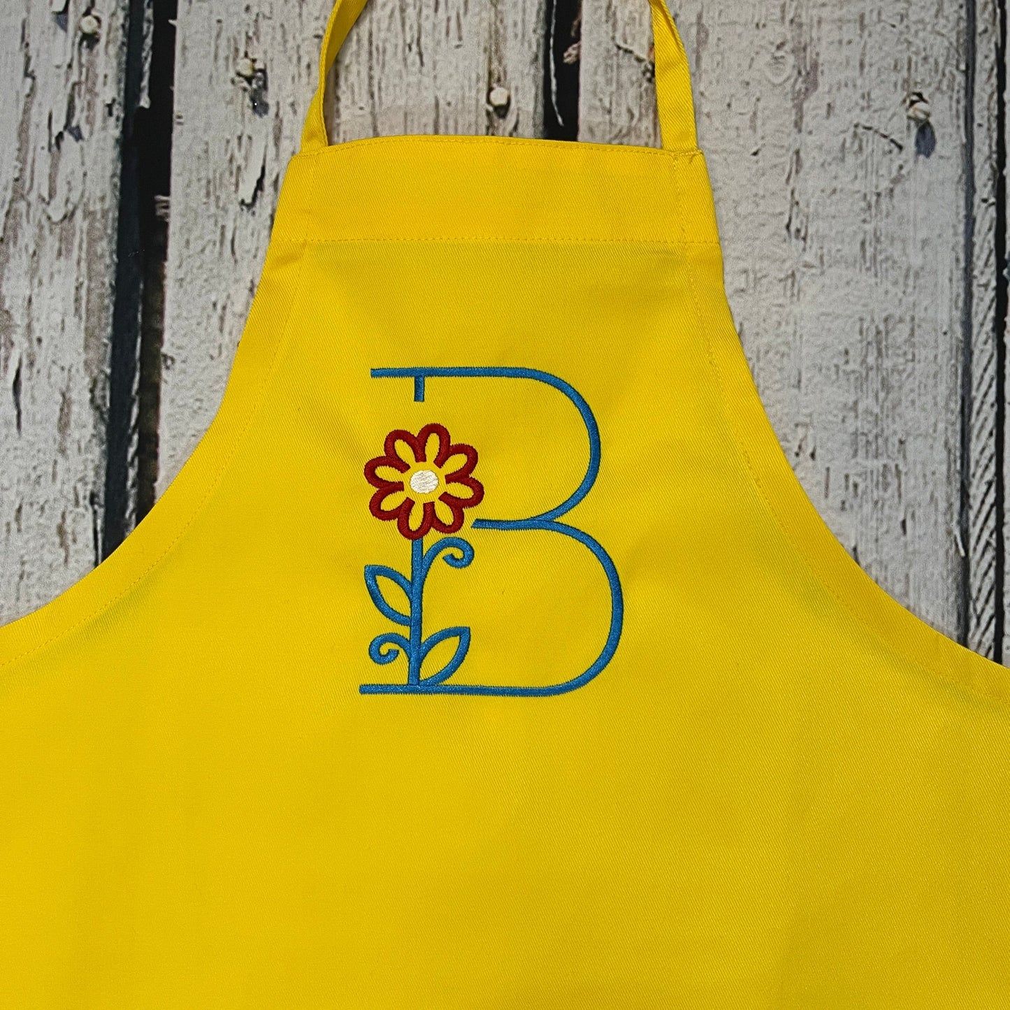 Girls Personalized Embroidered Apron with Large Initial & Daisy