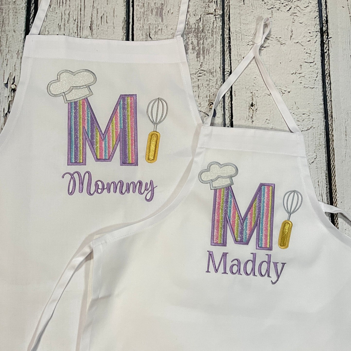 Personalized embroidered Mother Daughter matching apron set