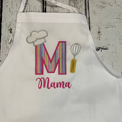 Adult or teen personalized embroidered apron with glitter fabric large initial and name