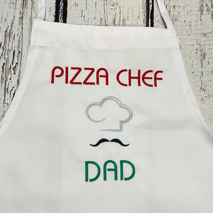 Personalized embroidered pizza chef apron with chef hat and mustache