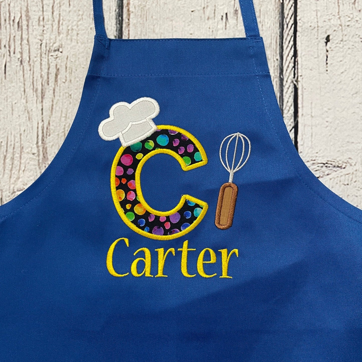 Kids Personalized Embroidered Apron with Colorful Fabric Large Initial & Name