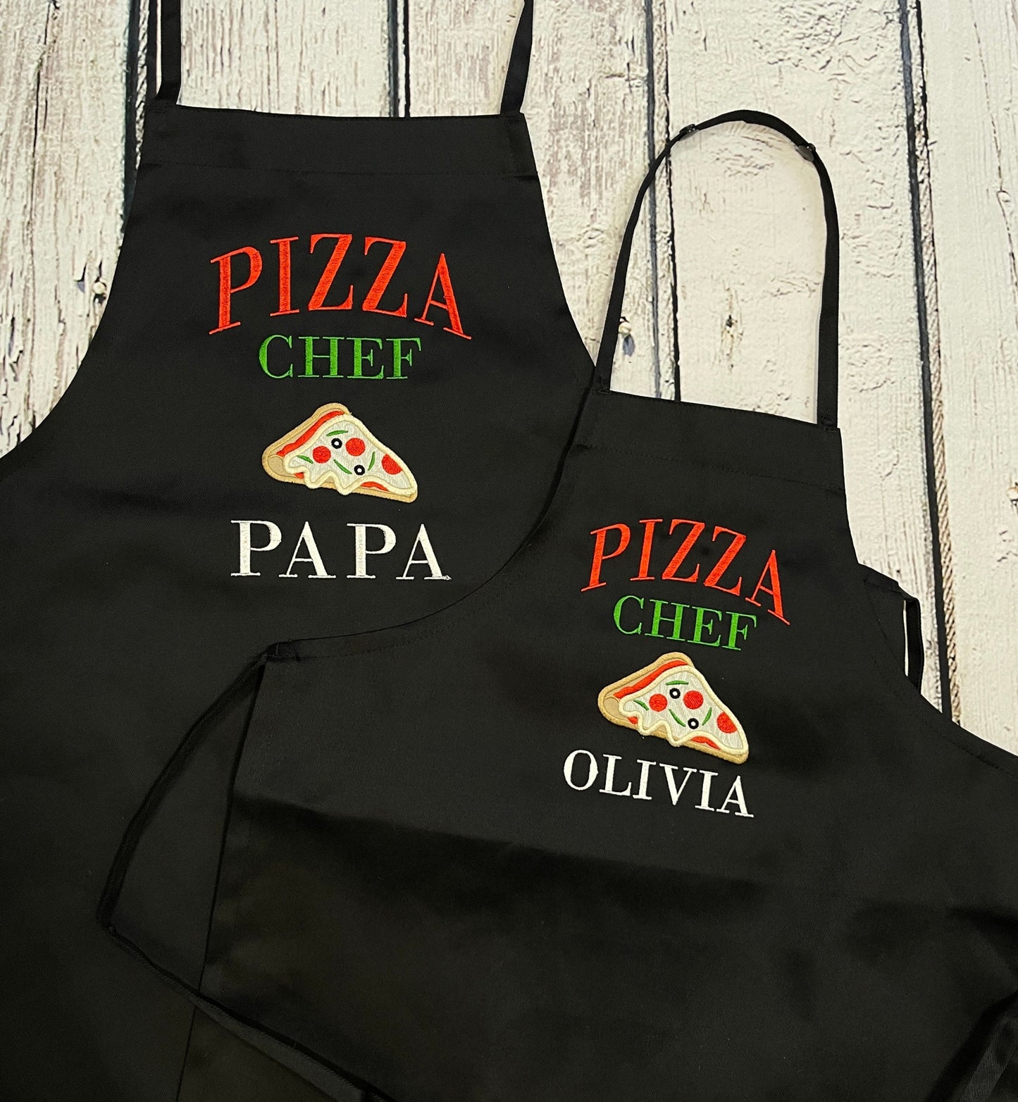 Adult & Child Pizza Chef apron set, Personalized Family pizza night aprons