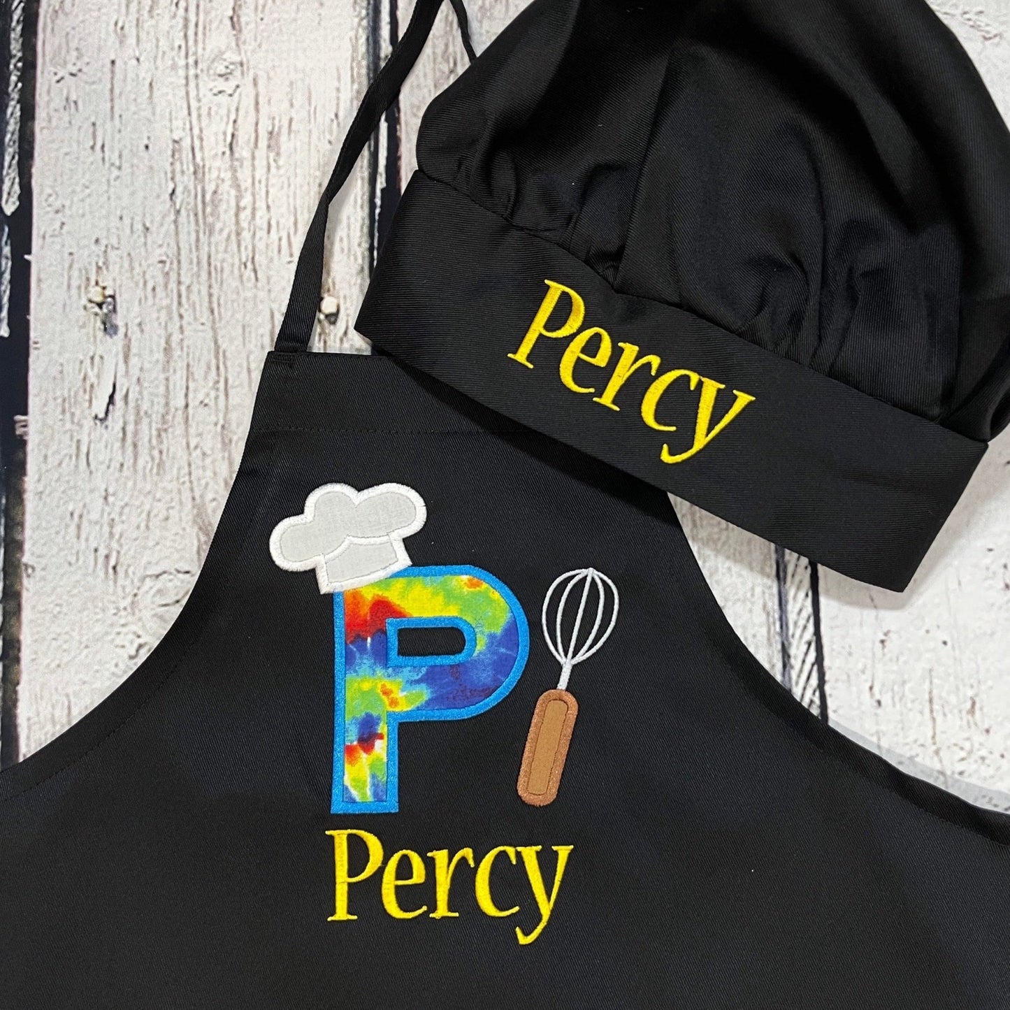 Kids Unisex Personalized Embroidered Apron with Tie Dye Initial & their Name