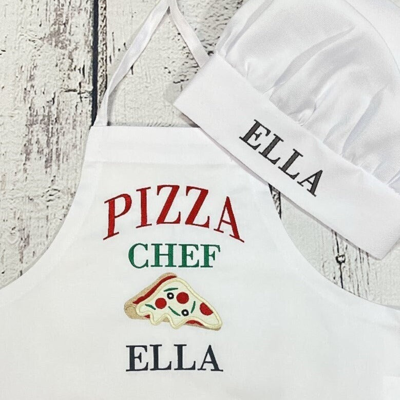Kids Pizza Chef Apron Personalized with Embroidered Name with Optional Chef Hat