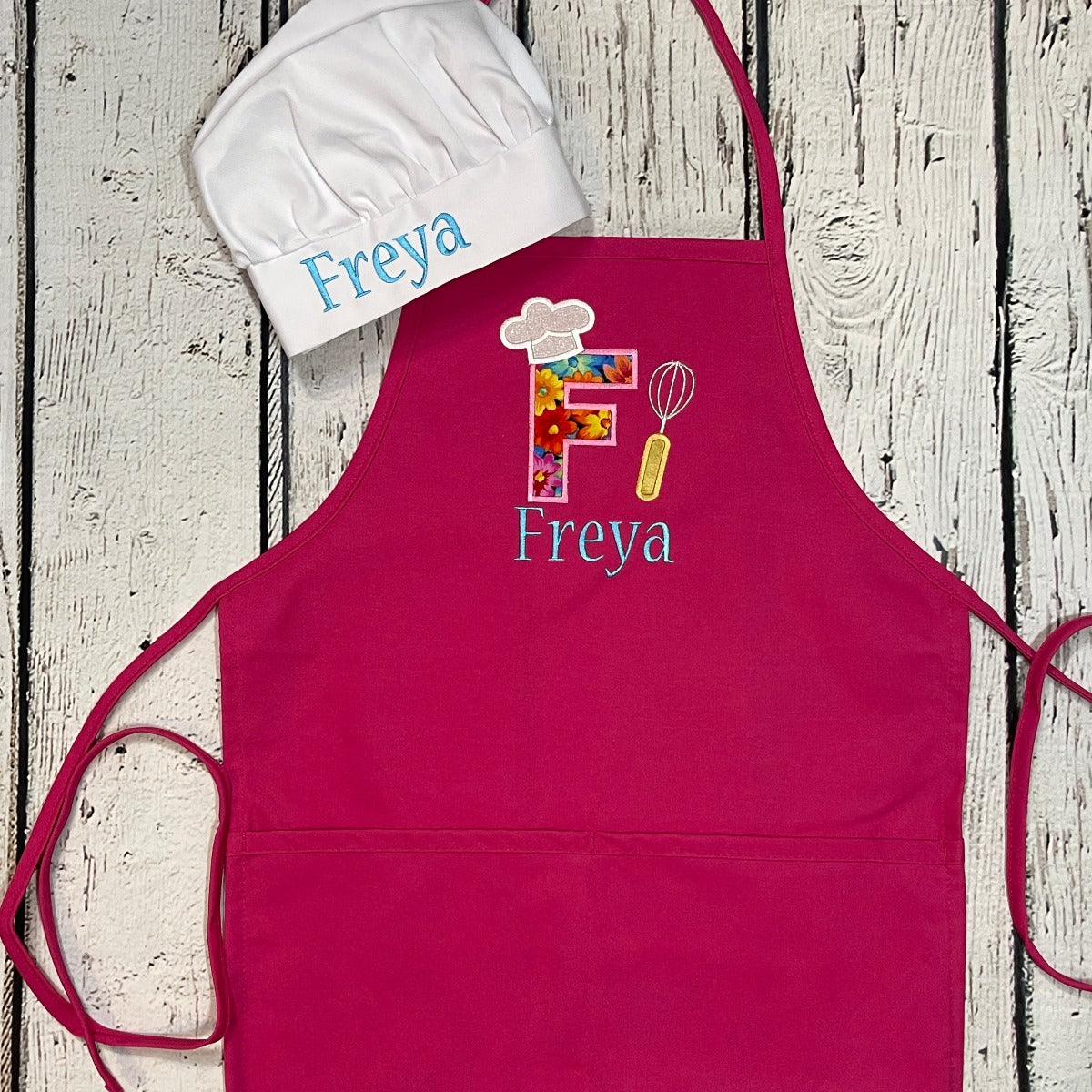 Girls Personalized Embroidered Apron with Beautiful Floral Initial & Name