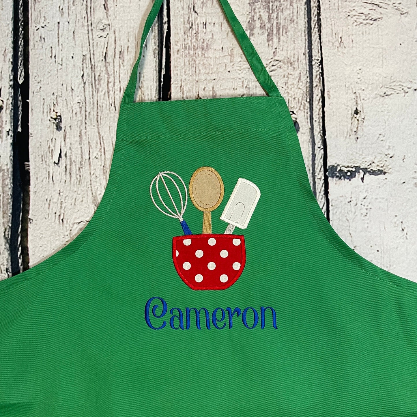 Kids Personalized Apron with Mixing Bowl & Utensil Design with Optional Chef hat & Spatula