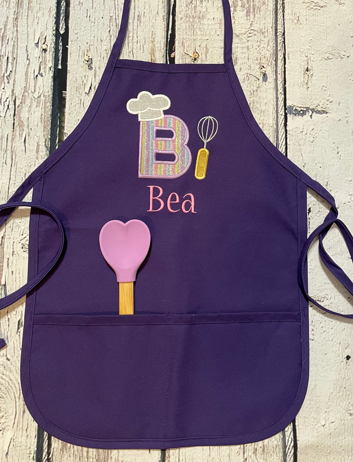 Girls Personalized Embroidered Apron with glitter fabrics