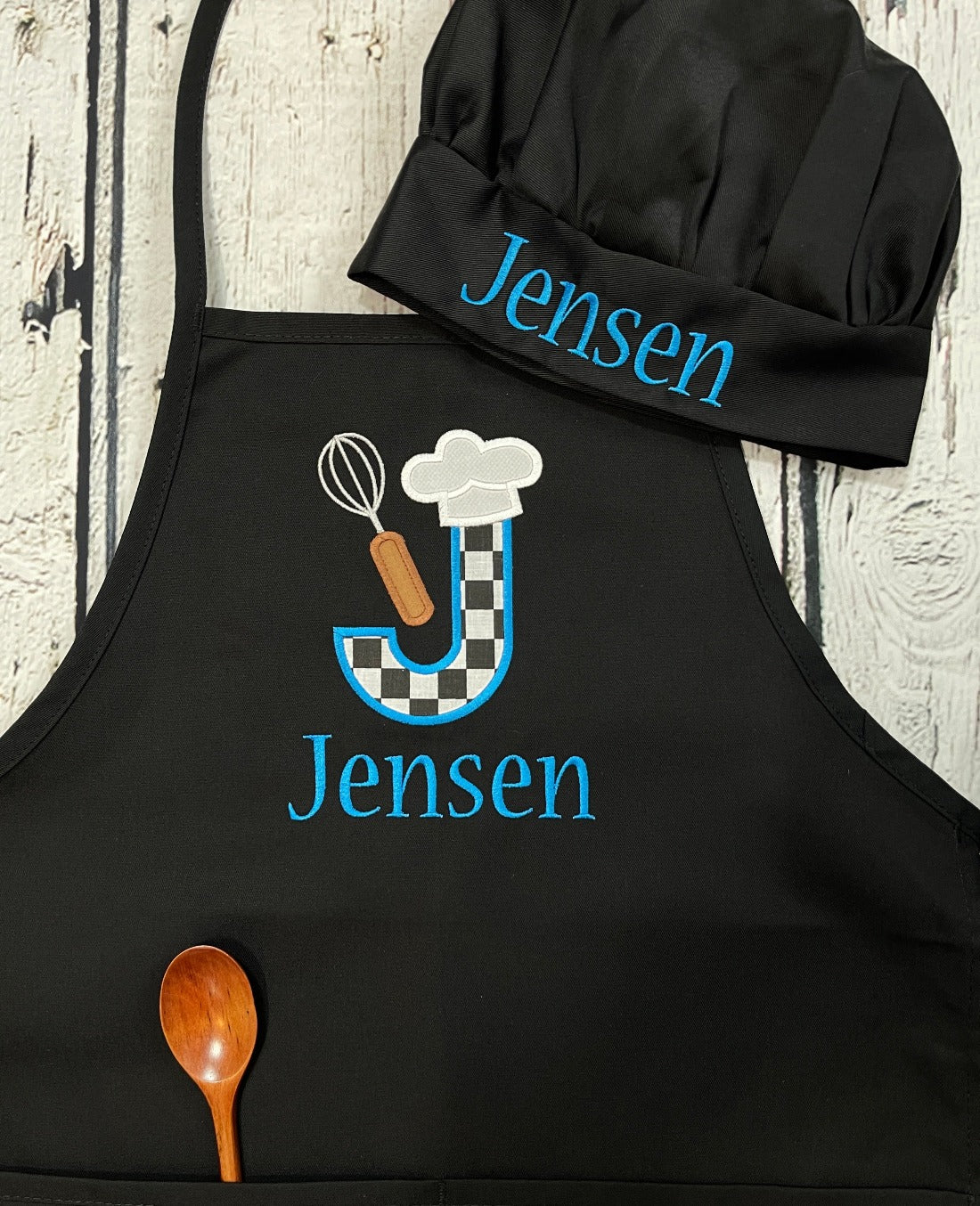 Personalized embroidered Father and Son apron set with optional chef hats