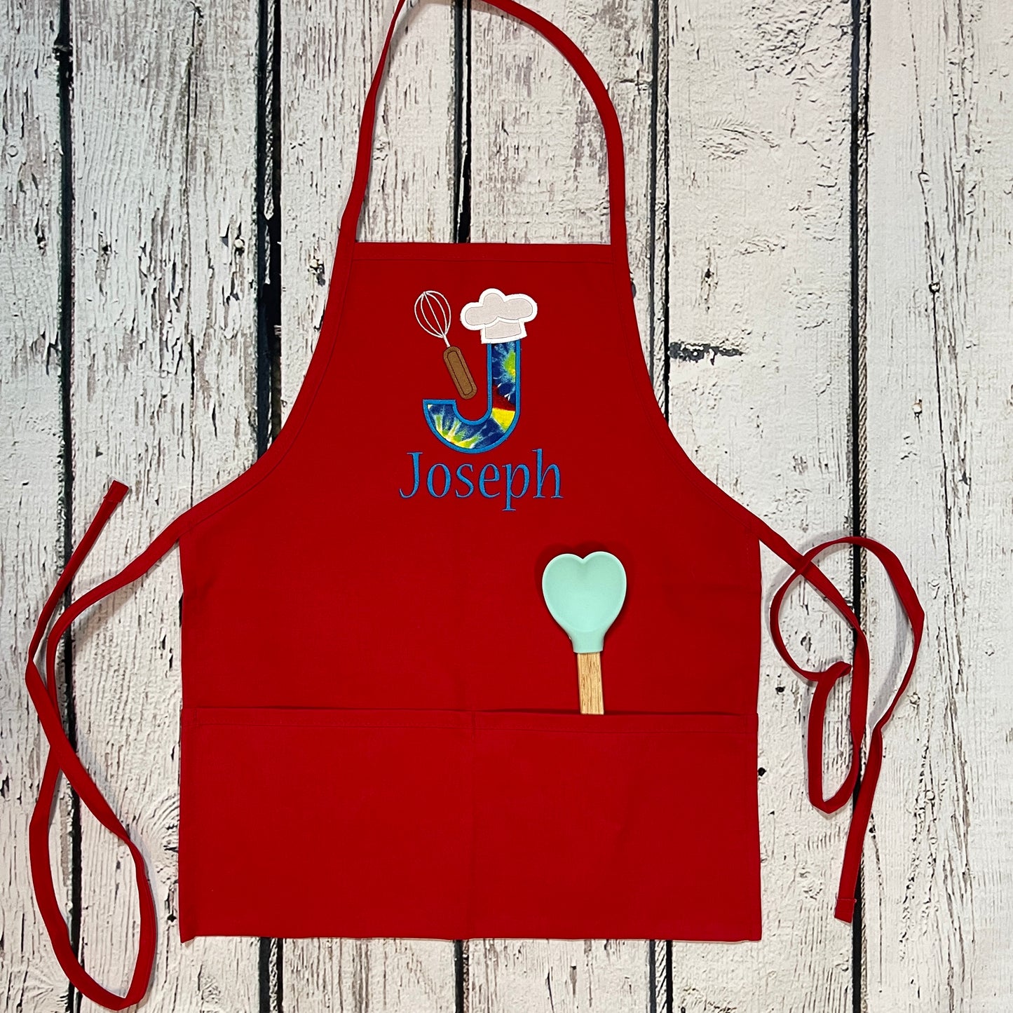 Kids Unisex Personalized Embroidered Apron with Tie Dye Initial & their Name