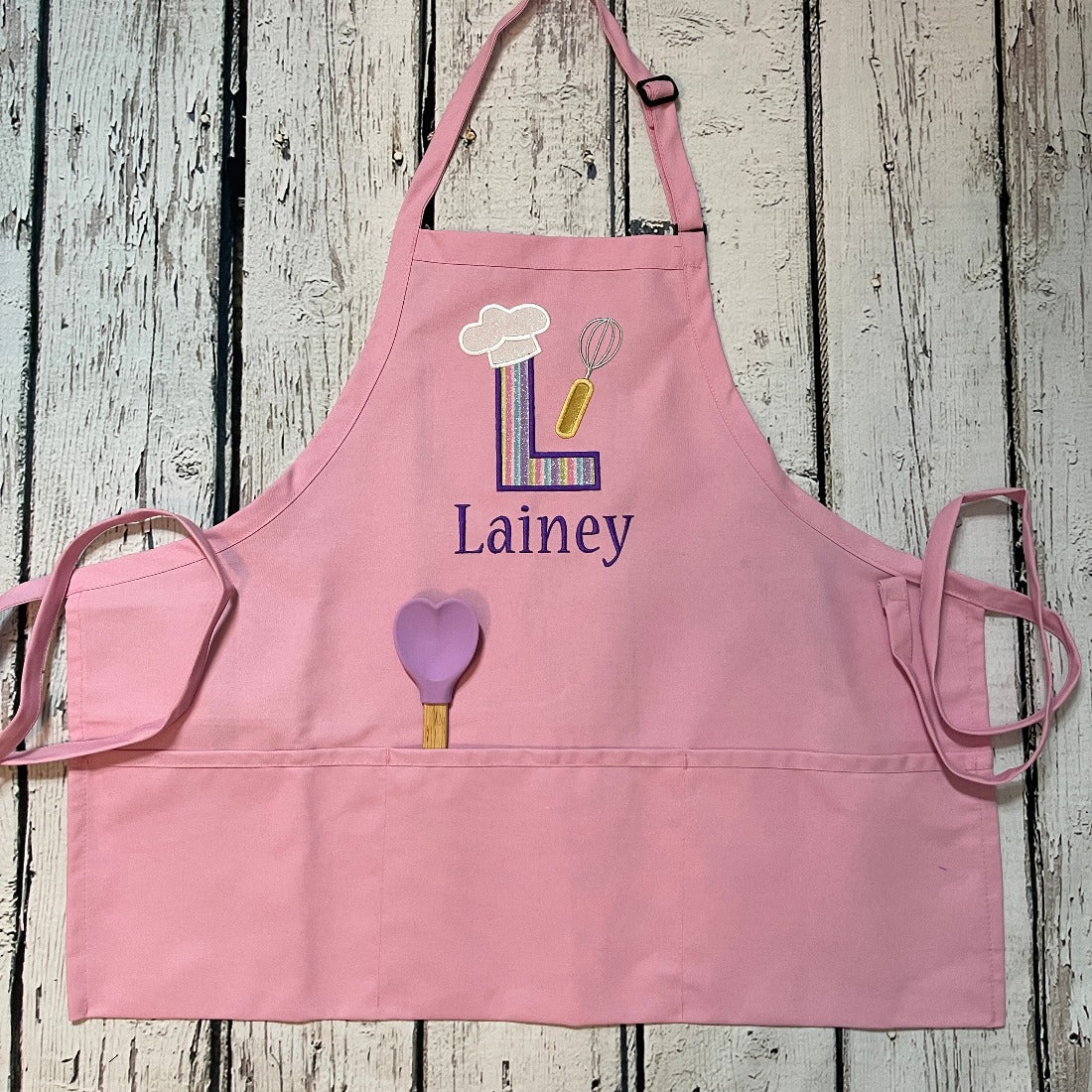 Adult or teen personalized embroidered apron with glitter fabric large initial and name