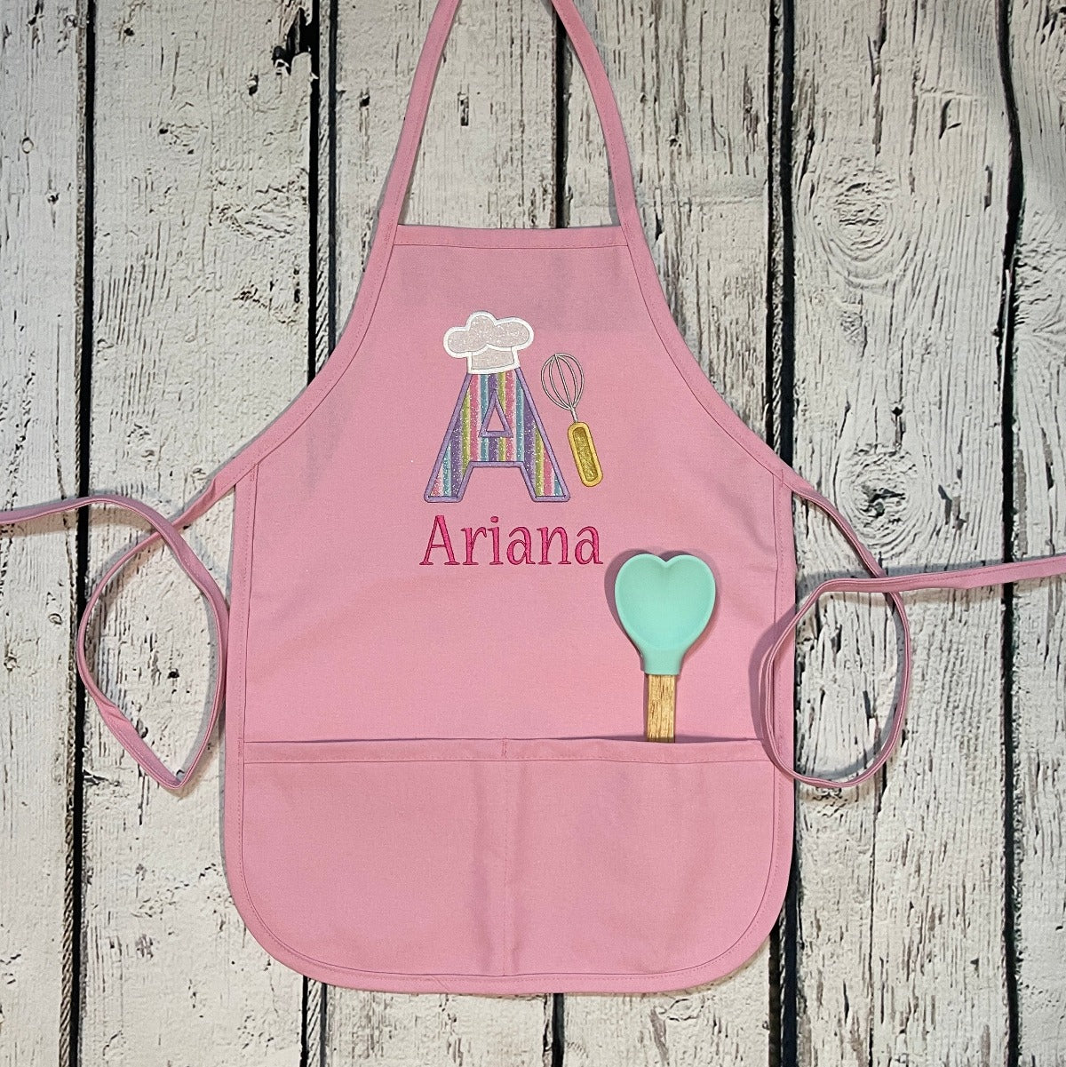 Party Pack of 8 Personalized Embroidered Kids Aprons with Initial & name