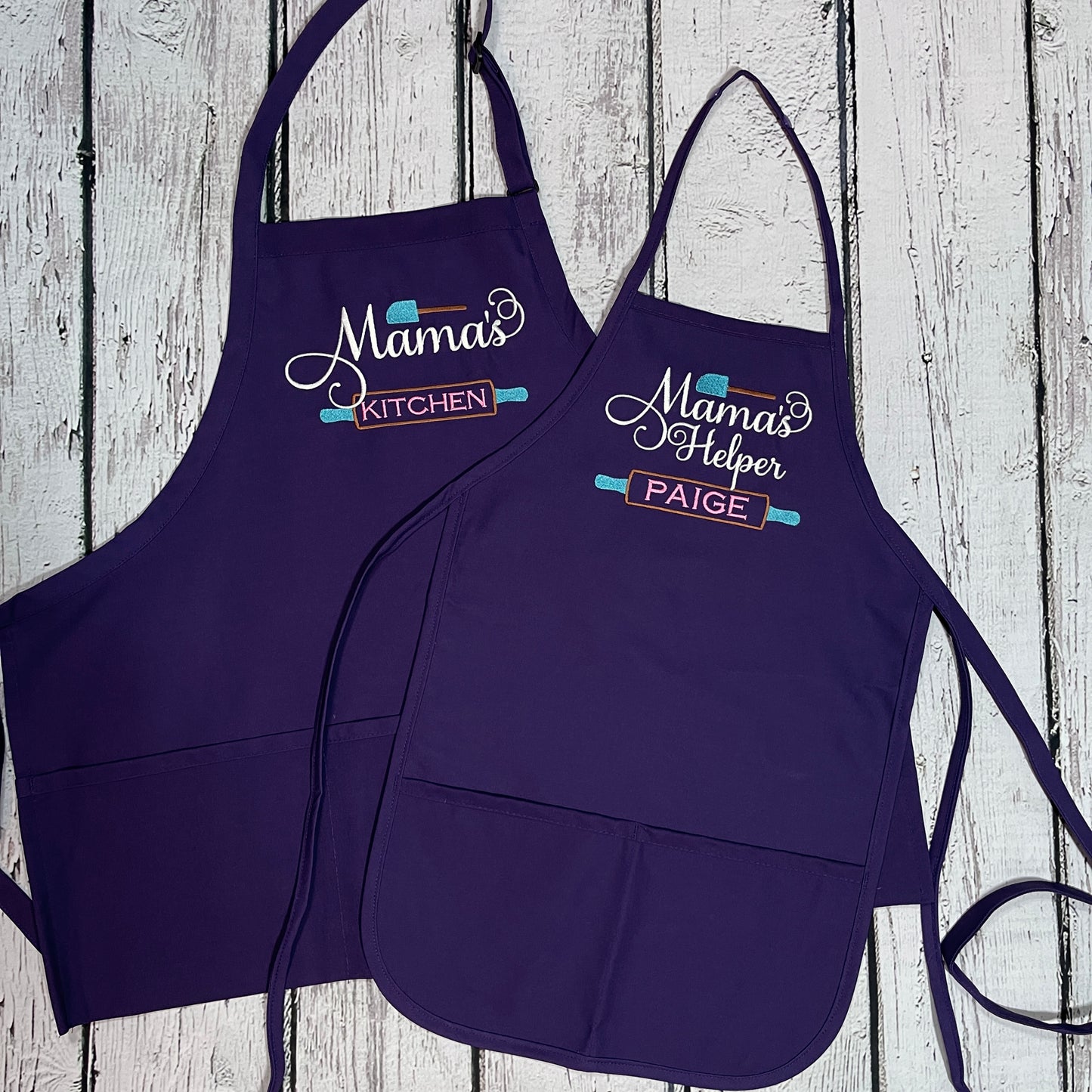 Mama's Kitchen Adult Apron & Mama's Helper Child Apron Personalized Set- Embroidery