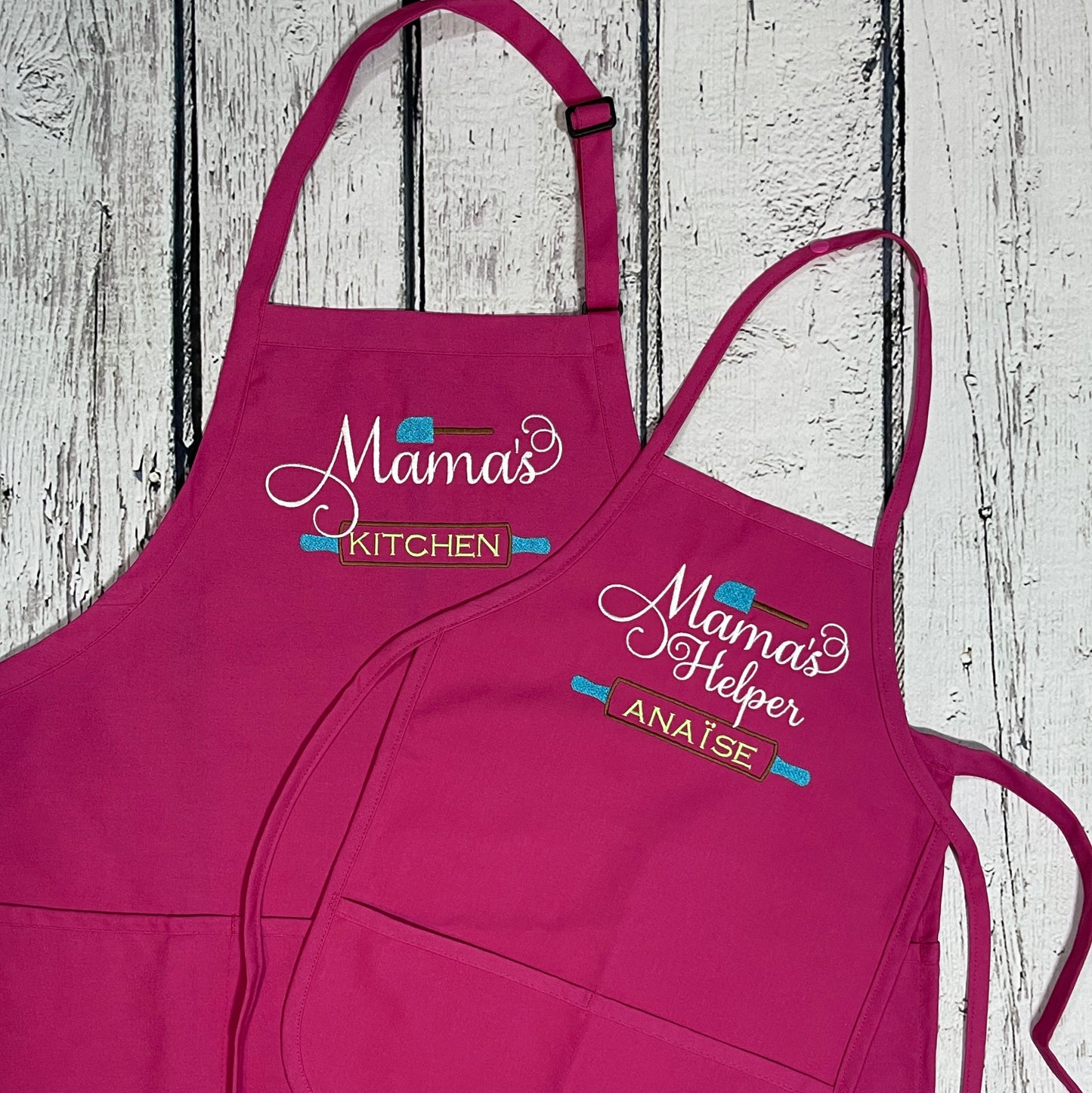 Mama's Kitchen Adult Apron & Mama's Helper Child Apron Personalized Set- Embroidery