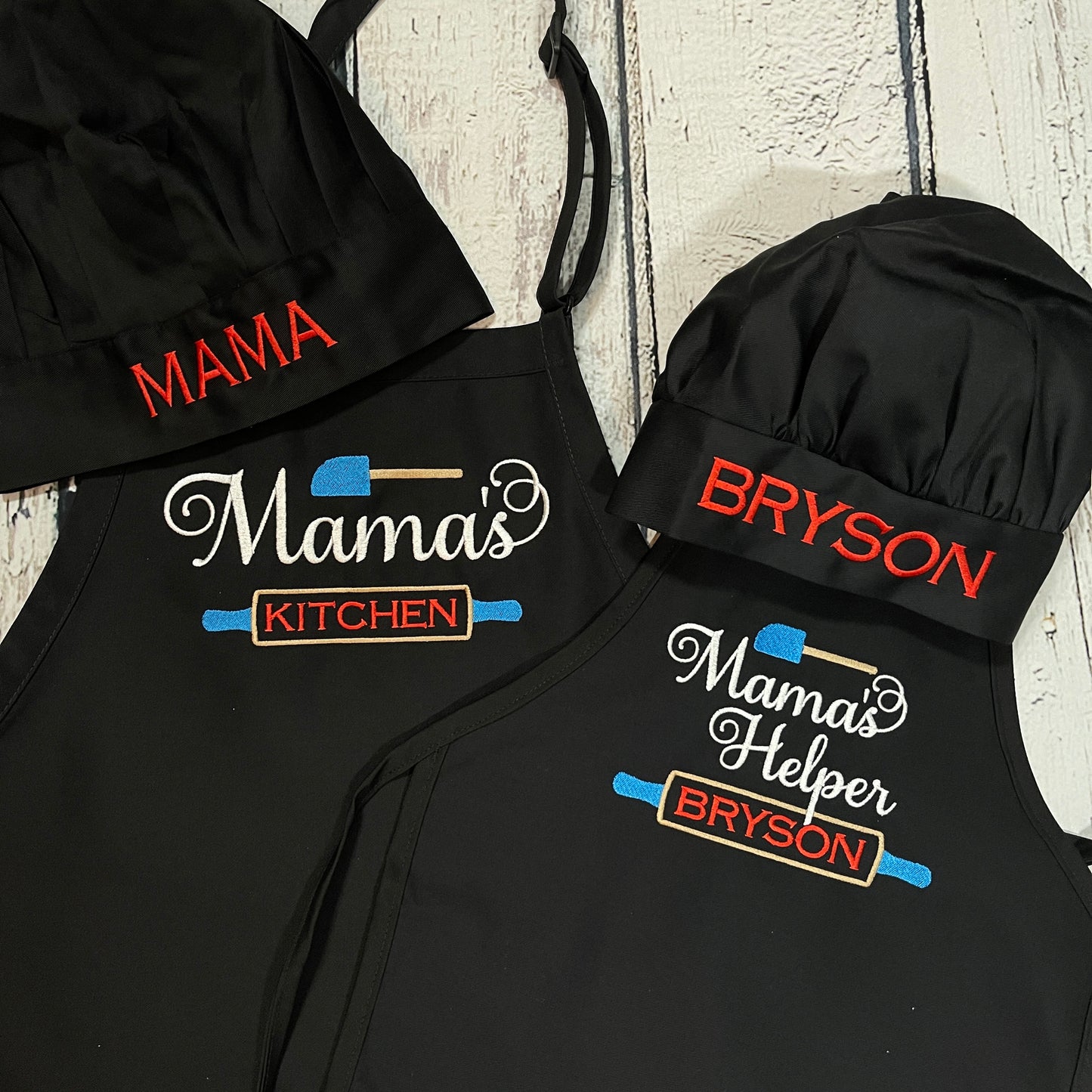 Mama's Kitchen Adult Apron & Mama's Helper Child Apron Personalized Set- Embroidery