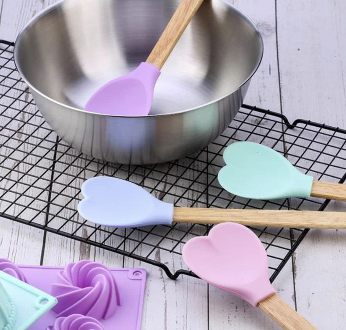 Party pack of 8 Personalized Heart Shaped Silicone Spatulas