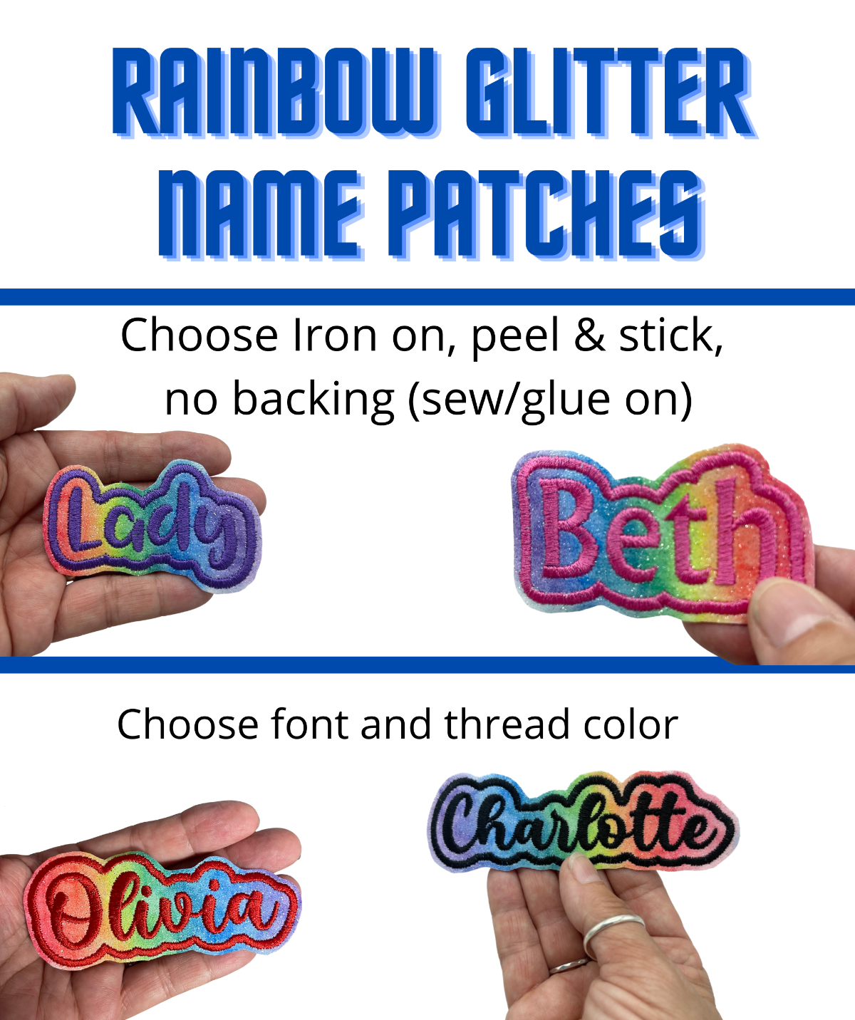Rainbow glitter name patch