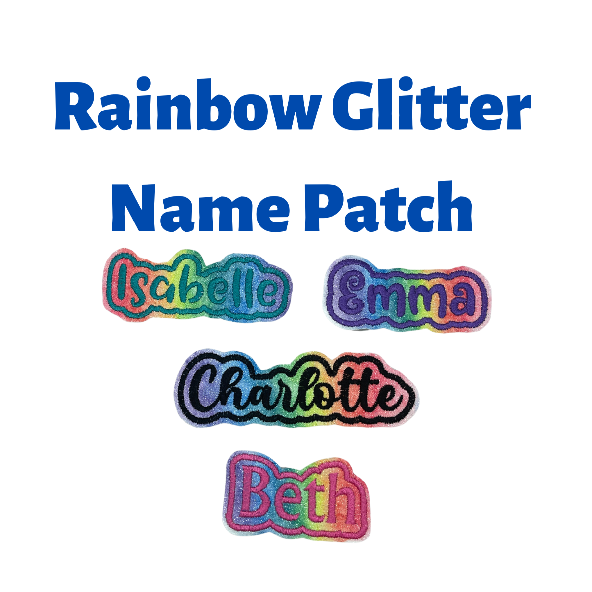 Glitter Personalized Name Patch, Custom Iron On Patch, Rainbow