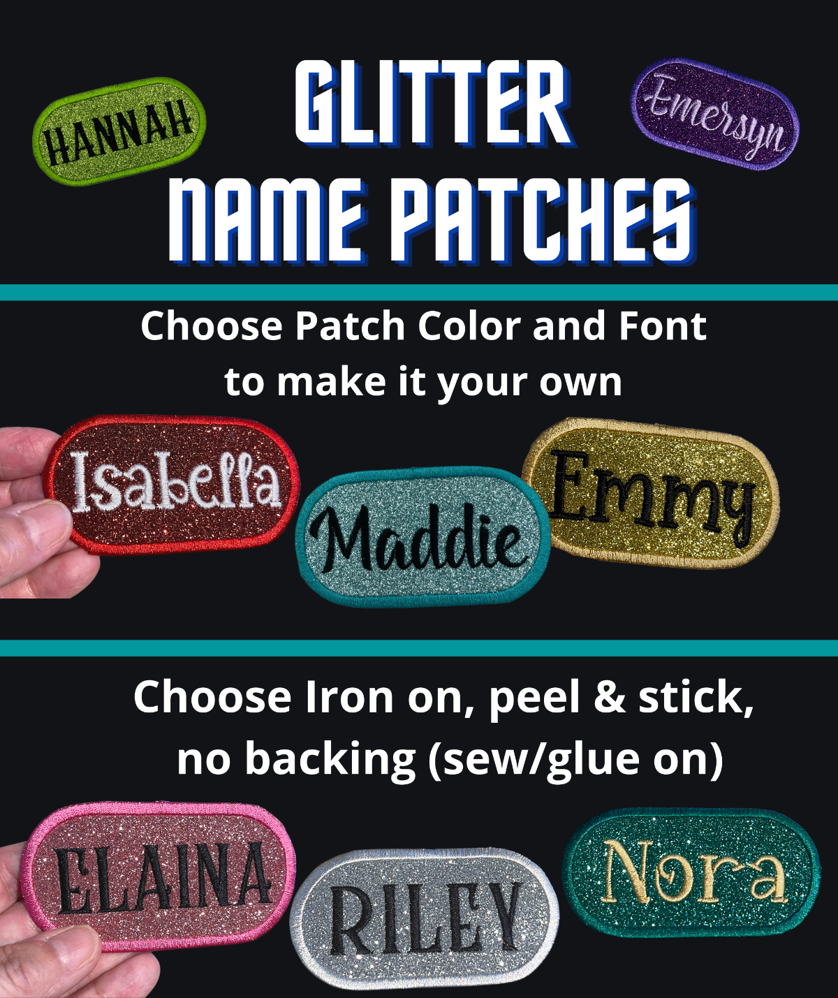 Glitter name patches