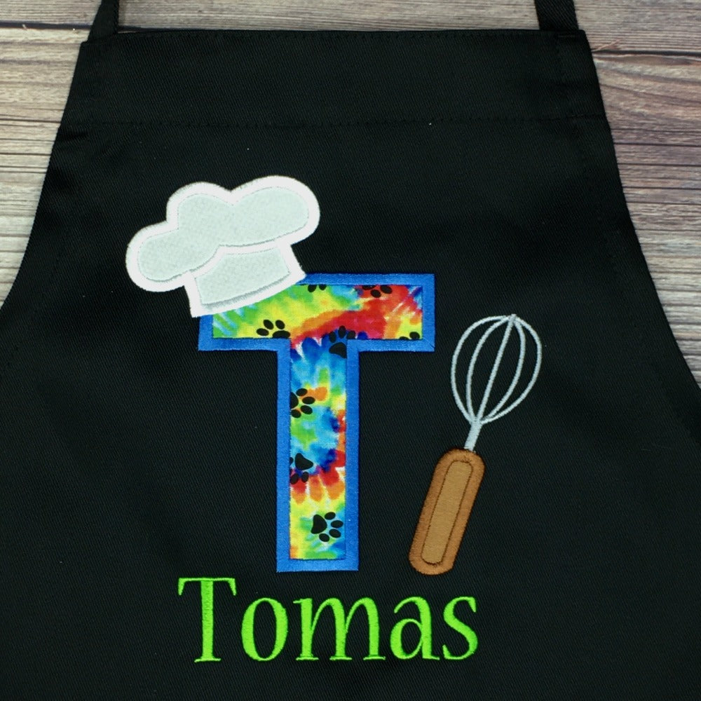 Kids Unisex Personalized Embroidered Apron with Tie Dye Initial & their name