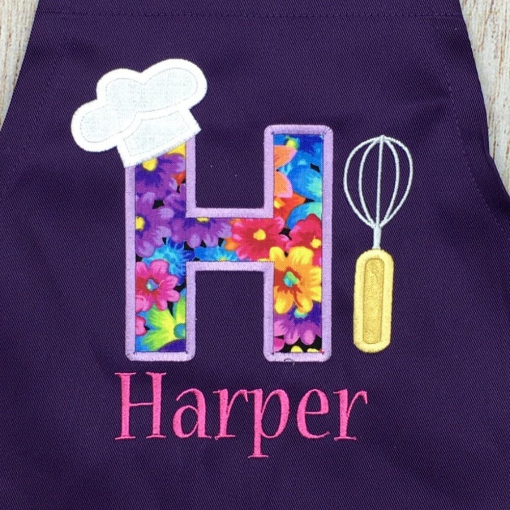 Girls Personalized Embroidered Apron with Beautiful Floral Initial & Name