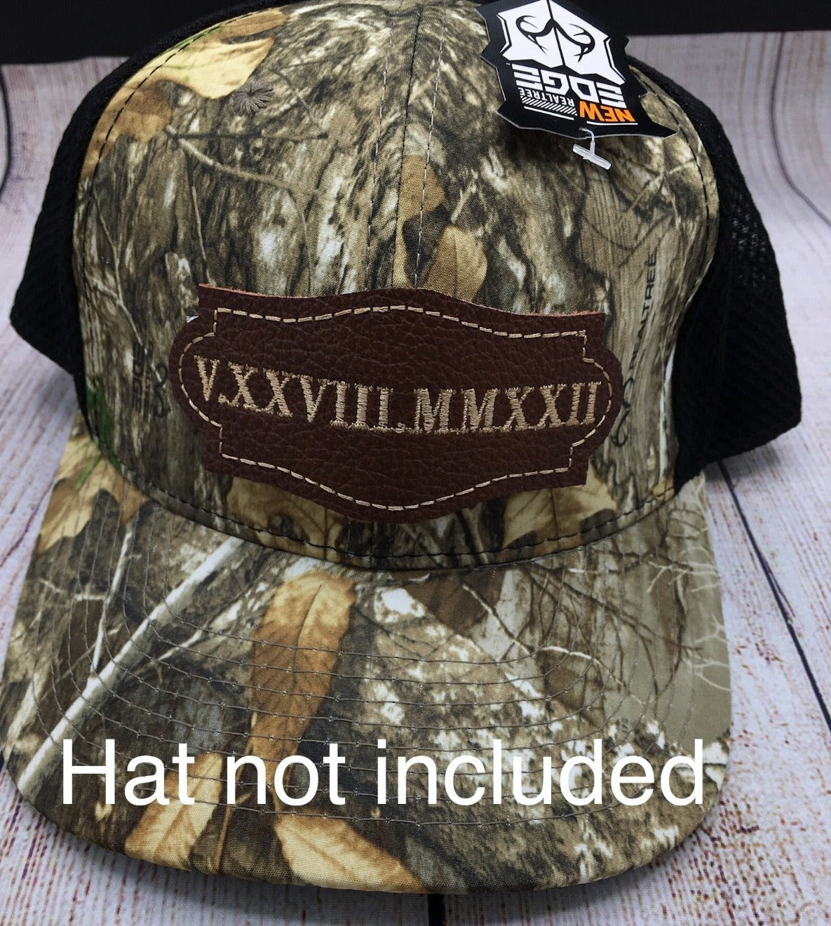 roman numeral date patch brown leather on hat