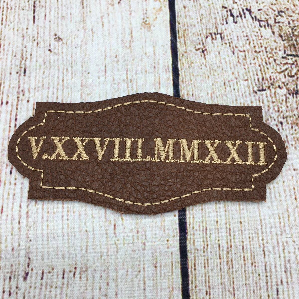 Embroidered Roman Numerals Date Patch, Genuine Leather