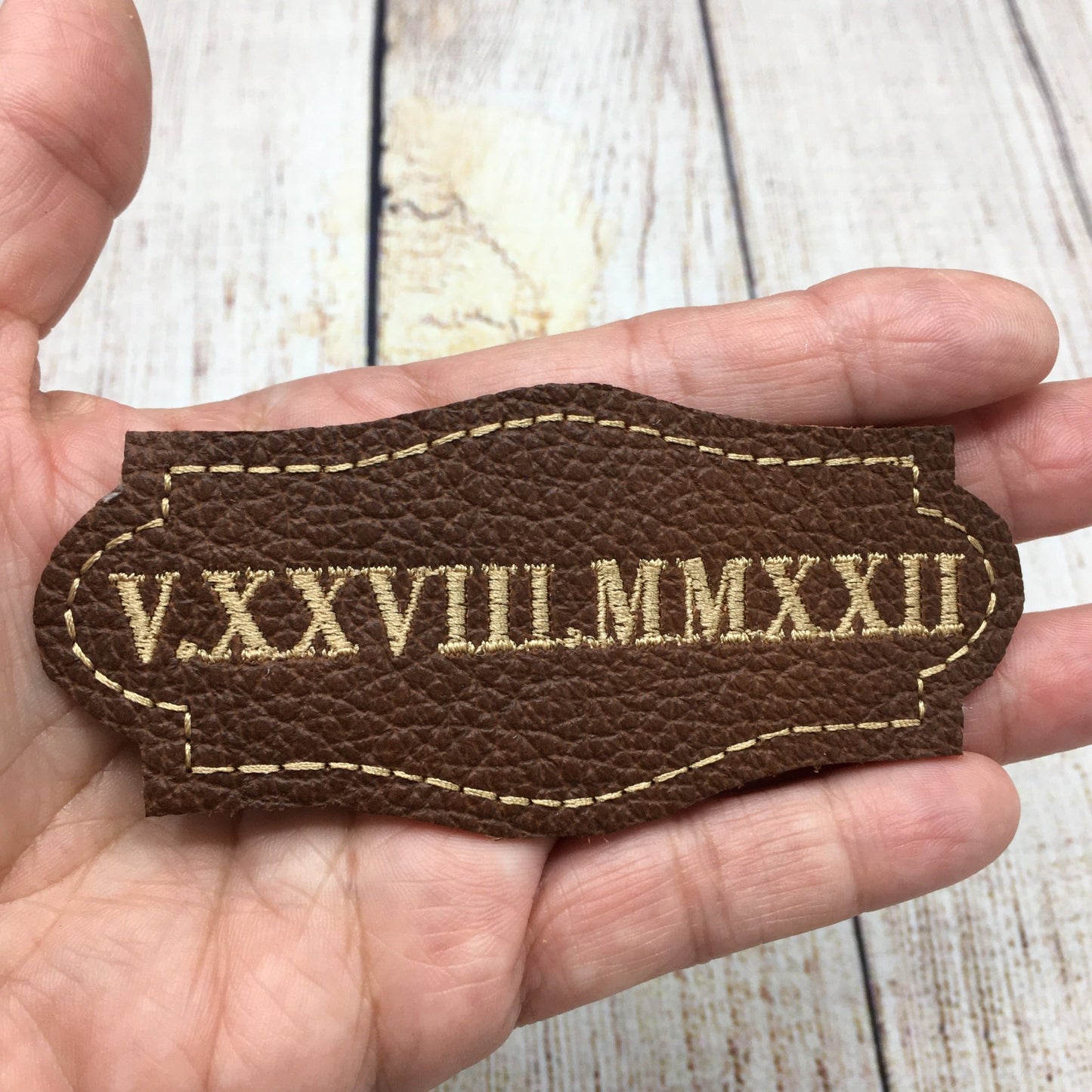 Roman numerals date patch brown leather