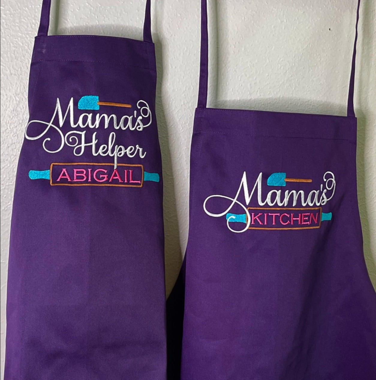 Mother child apron set purple