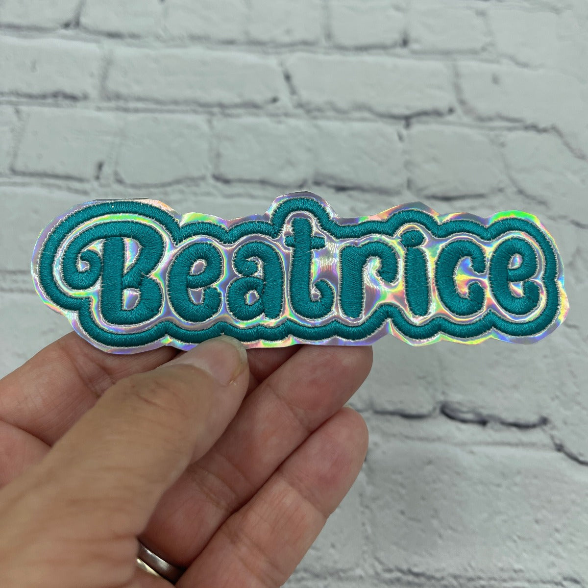 holographic name patch embroidered
