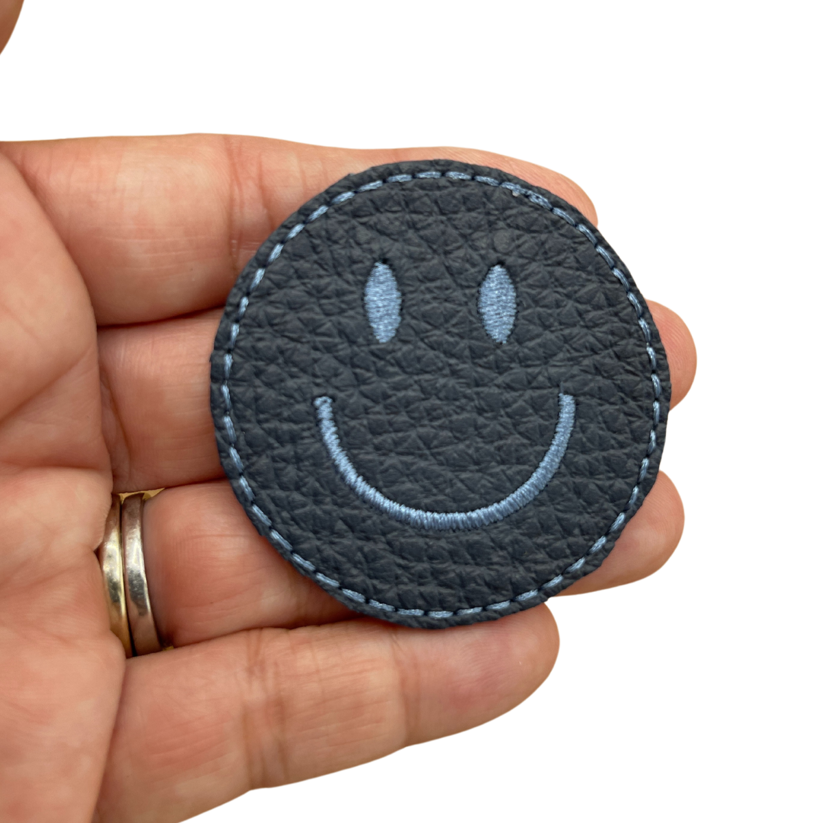 blue genuine leather smile patch