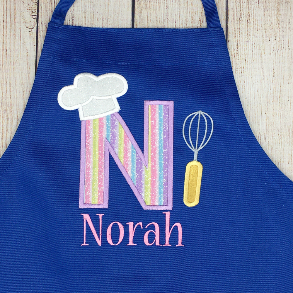 Girls Personalized Embroidered Apron with glitter fabrics