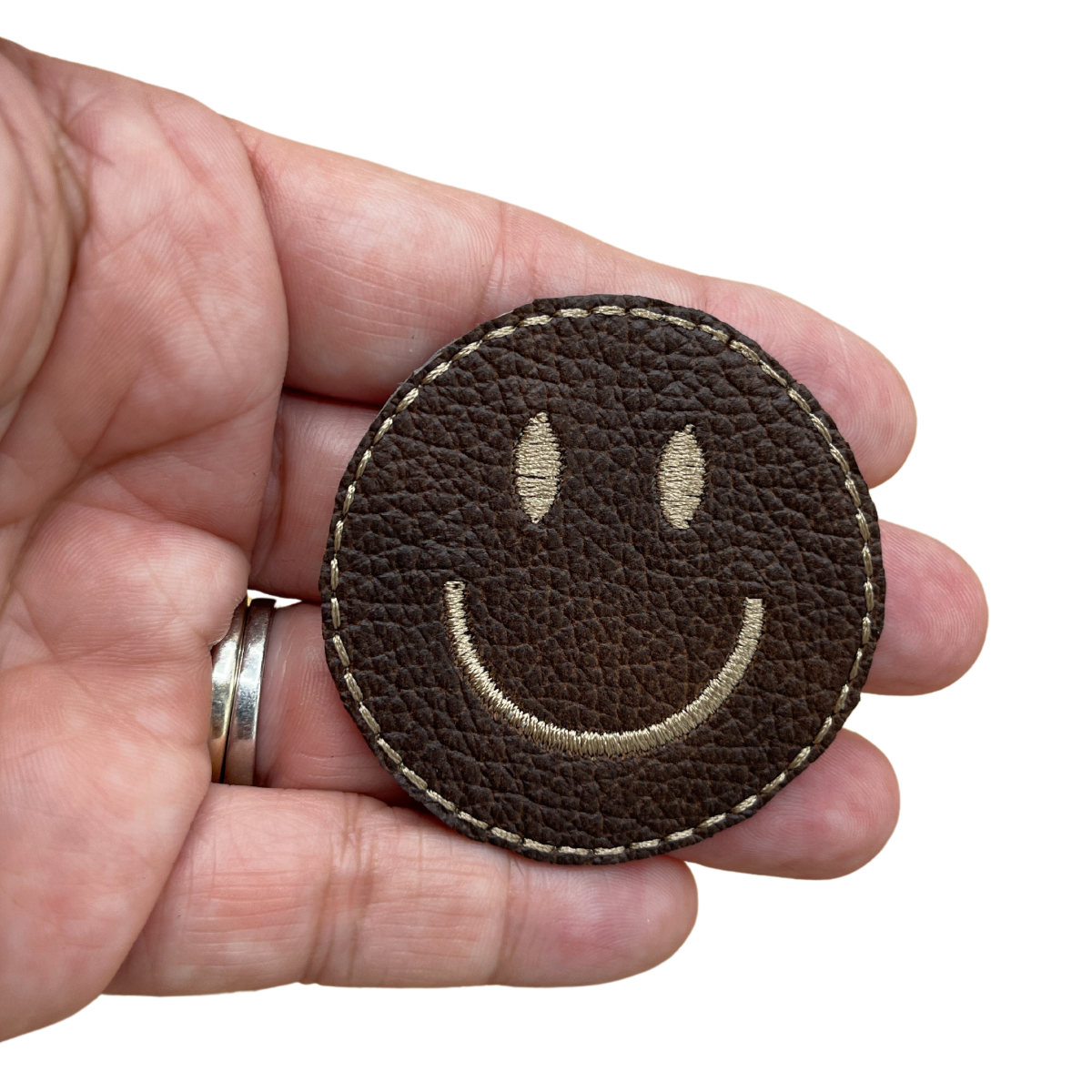 brown genuine leather smile patch