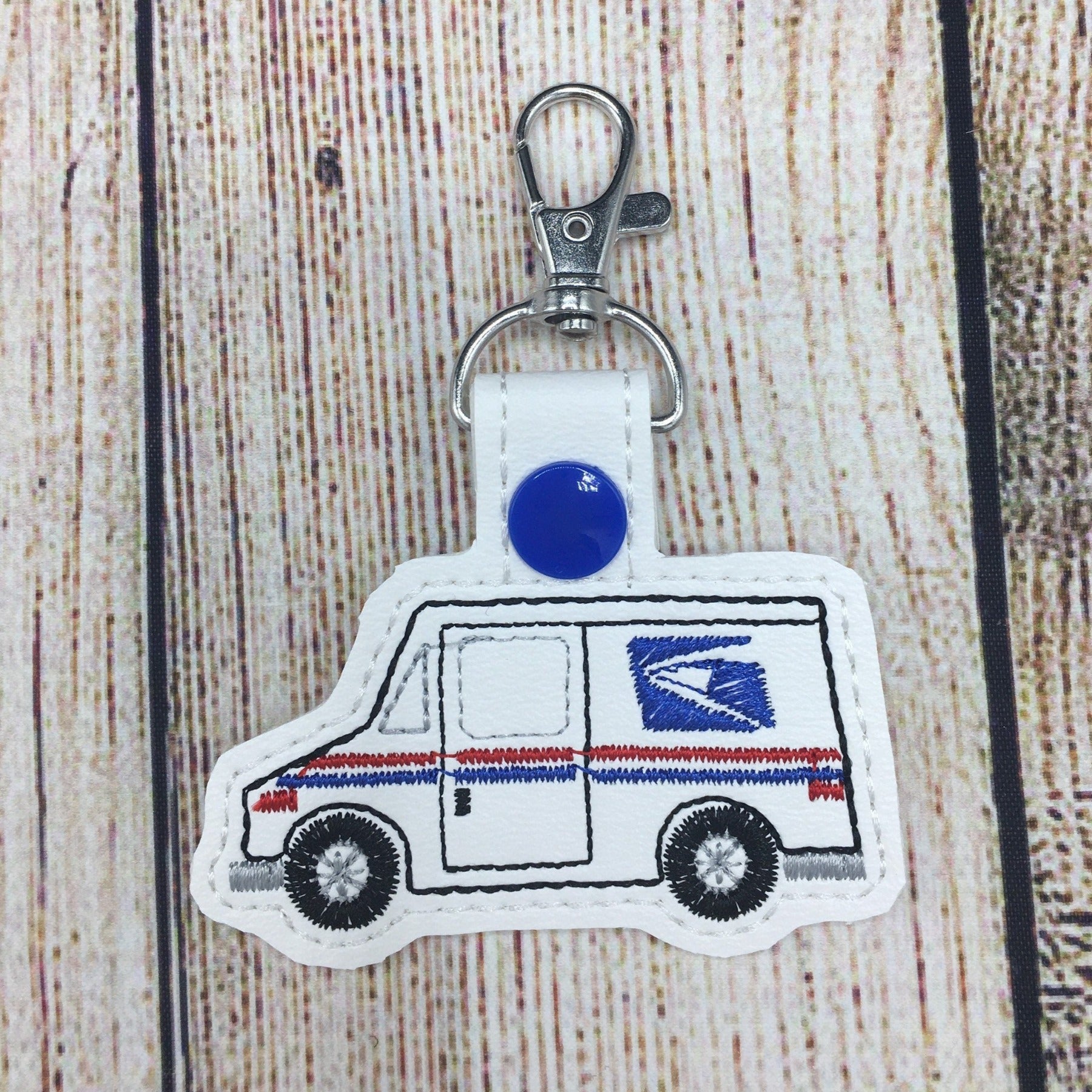 USPS mail truck keychain with lobster clasp