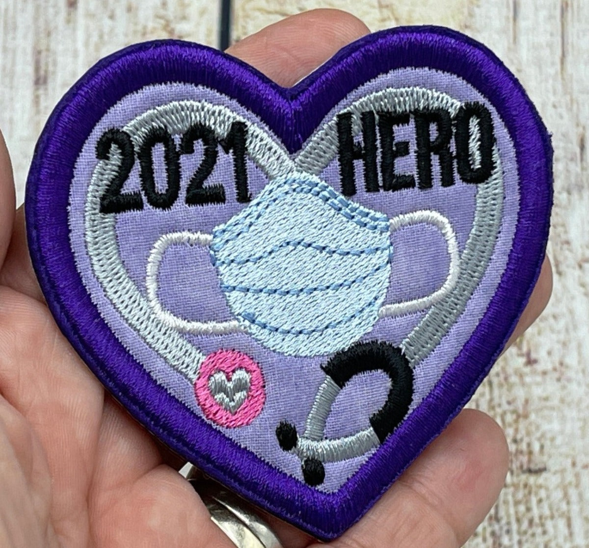 Purple 2021 healthcare hero patch closeup