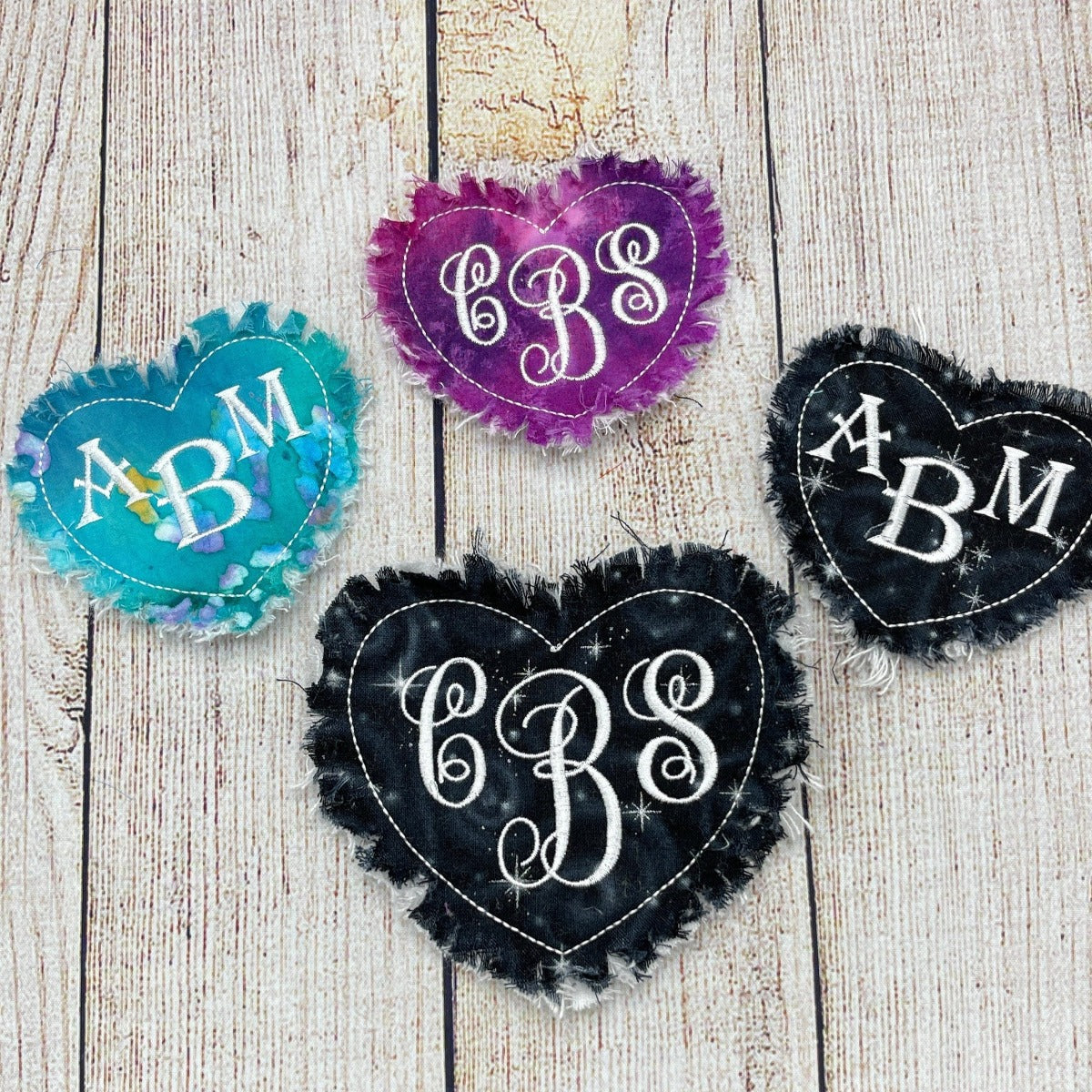 Heart shaped monogram raggy patches