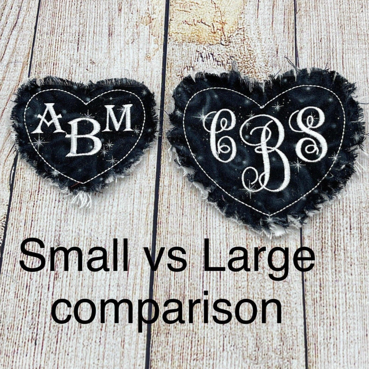monogram heart raggy patches small large