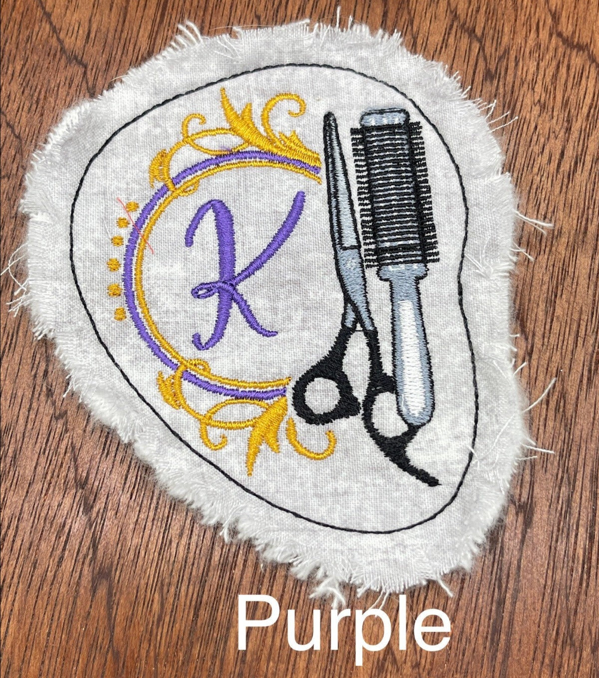 hair stylist patch initial  in purple